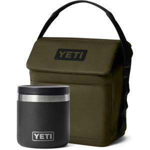 YETI Black Rambler 8 oz Food Jar, Vacuum Insulated, Stainless Steel, With Airtight Lid and Daytrip 6L Insulated Soft Cooler Lunch Bag, Olive
