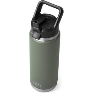 YETI Rambler 26 oz Bottle, Vacuum Insulated, Stainless Steel with Straw Cap, Black Stone(Camp Green)