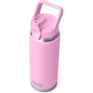 YETI Rambler 26 oz Bottle, Vacuum Insulated, Stainless Steel with Straw Cap, Black Stone(Power Pink)