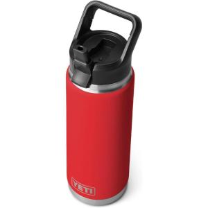 YETI Rambler 26 oz Bottle, Vacuum Insulated, Stainless Steel with Straw Cap, Black Stone(Rescue Red)