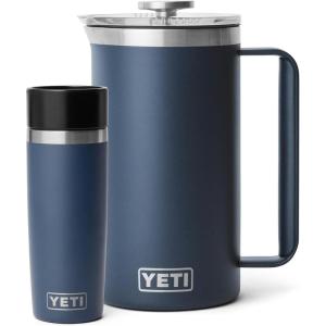 YETI Rambler 34 oz. French Press Coffee Maker, (1) 16 oz Travel Bottle, Stainless Steel, Navy
