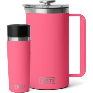 YETI Rambler 34 oz. French Press Coffee Maker, (1) 16 oz Travel Bottle, Stainless Steel, Tropical Pink