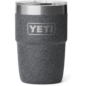 YETI Rambler 8 oz Insulated Coffee Mug with Lid – Stackable Double-Wall Vacuum Insulated Coffee Cup – DuraSip Ceramic Lining – Barista-Friendly Design – Stainless Steel – Dishwasher Safe(Black Stone)
