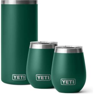 YETI Rambler Wine Chiller, (2) Rambler 10 oz Wine Tumbler, Vacuum Insulated, Stainless Steel with MagSlider Lid, Black Forest Green