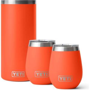 YETI Rambler Wine Chiller, (2) Rambler 10 oz Wine Tumbler, Vacuum Insulated, Stainless Steel with MagSlider Lid, Papaya