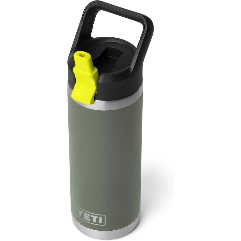imageYETI Rambler 18 oz Bottle Vacuum Insulated Stainless Steel with Color Matching Straw Cap Camp GreenFirefly Yellow