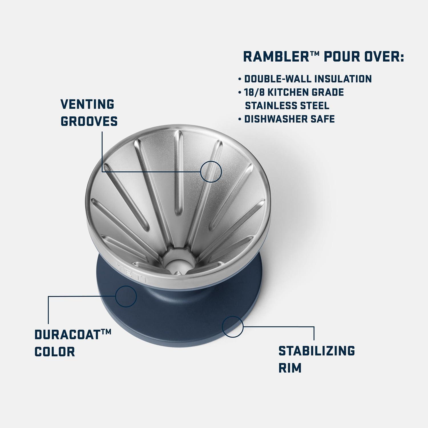 imageYETI Pour Over Coffee Maker Accessory Ramblers Designed for Perfect Coffee Extraction Anywhere Stainless Steel fits any V60 Filter Black Forest GreenNavy