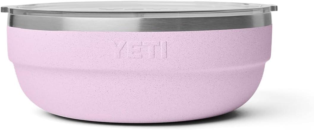 imageYETI Rambler Low Bowl Vacuum Insulated Stackable and Nestable Stainless Steel Bowl with Lid 16 Quart RidgelineCherry Blossom Textured