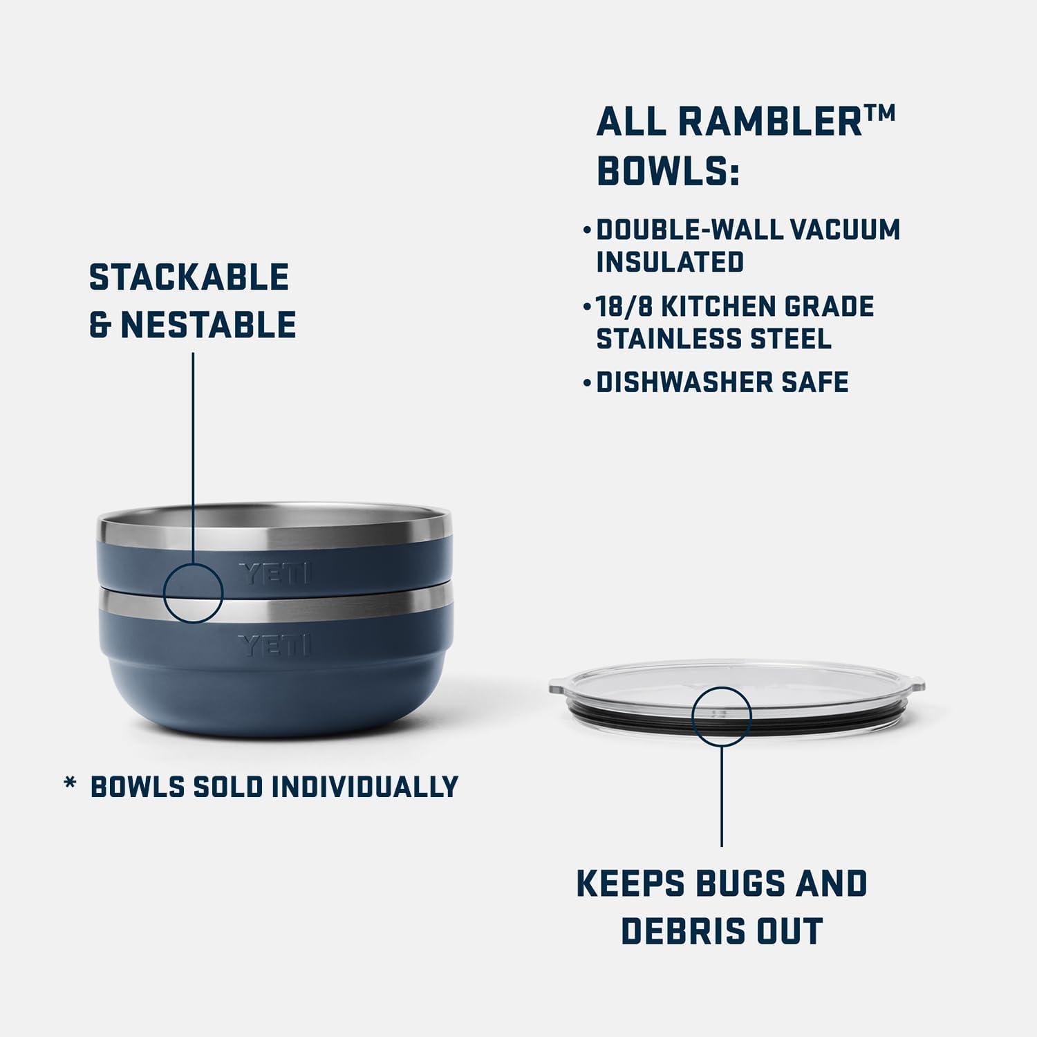 imageYETI Rambler Low Bowl Vacuum Insulated Stackable and Nestable Stainless Steel Bowl with Lid 16 Quart RidgelineNavy