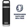 YETI Rambler 18 oz Bottle, Leakproof, Vacuum Insulated, Stainless Steel with Chug Cap, Ridgeline(Black)
