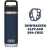 YETI Rambler 18 oz Bottle, Leakproof, Vacuum Insulated, Stainless Steel with Chug Cap, Ridgeline(Navy)