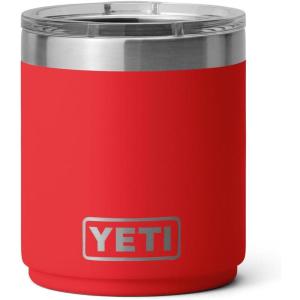 YETI Rambler 10 oz Ceramic Lined Lowball 2.0, Vacuum Insulated with MagSlider Lid, Cape Taupe(Rescue Red)