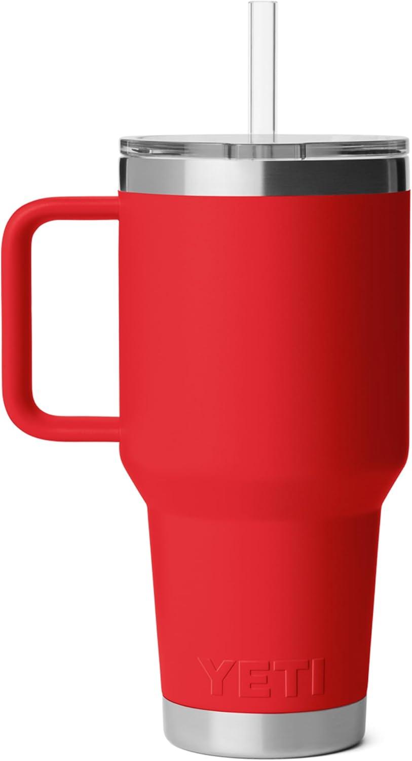 imageYETI Rambler 35 oz Straw Mug 20 DoubleWall Vacuum Insulation for Cold Beverages Dishwasher Safe Cupholder Compatible Reusable Straw Comfortable Grip Handle Travel Mug RidgelineRescue Red