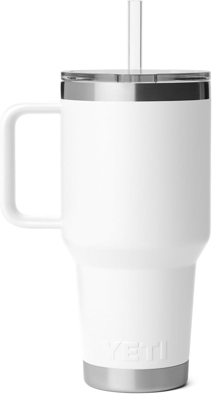 imageYETI Rambler 35 oz Straw Mug 20 DoubleWall Vacuum Insulation for Cold Beverages Dishwasher Safe Cupholder Compatible Reusable Straw Comfortable Grip Handle Travel Mug RidgelineWhite