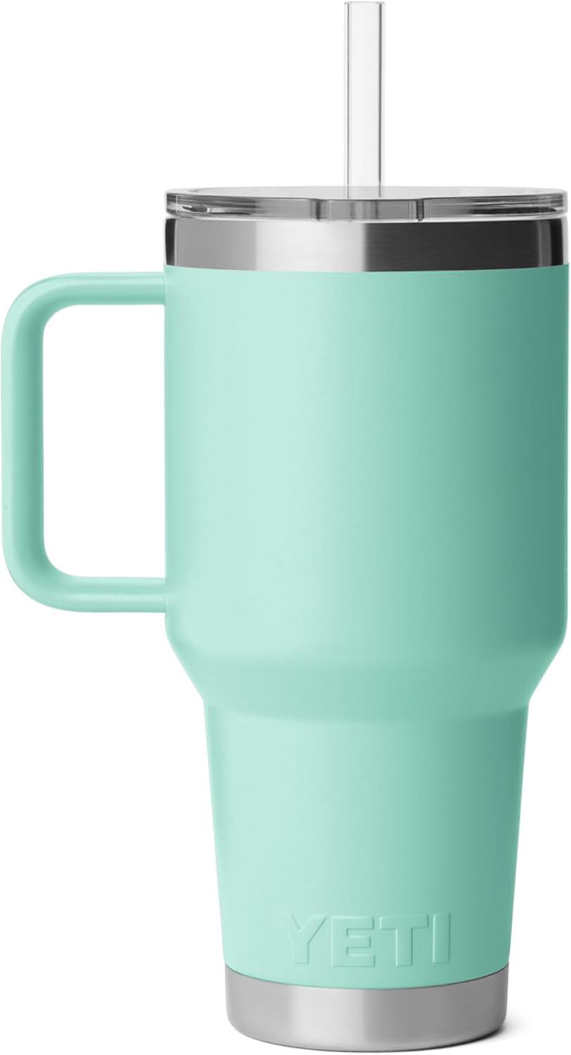 imageYETI Rambler 35 oz Straw Mug 20 DoubleWall Vacuum Insulation for Cold Beverages Dishwasher Safe Cupholder Compatible Reusable Straw Comfortable Grip Handle Travel Mug RidgelineSeafoam