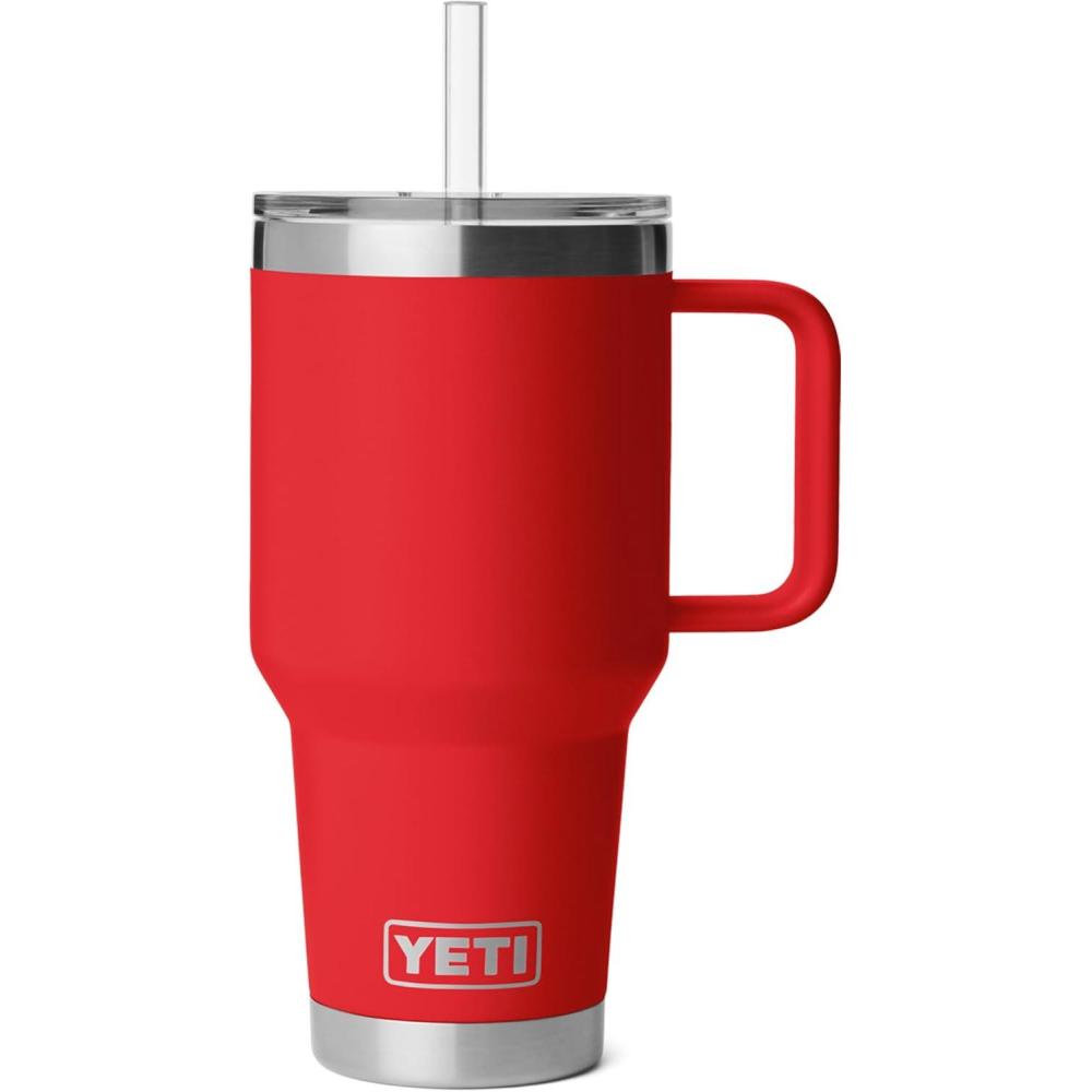imageYETI Rambler 35 oz Straw Mug 20 DoubleWall Vacuum Insulation for Cold Beverages Dishwasher Safe Cupholder Compatible Reusable Straw Comfortable Grip Handle Travel Mug RidgelineRescue Red