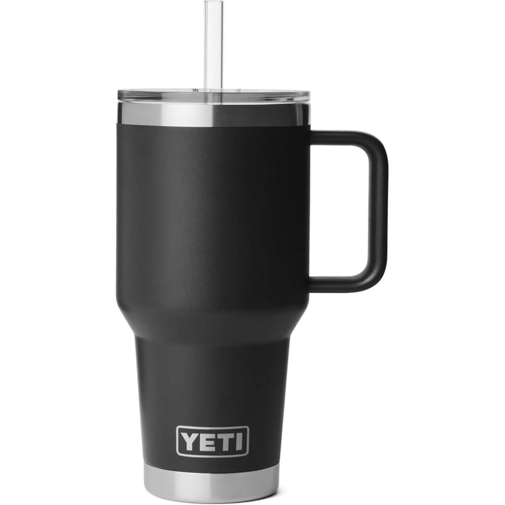 imageYETI Rambler 35 oz Straw Mug 20  DoubleWall Vacuum Insulation for Cold Beverages  Dishwasher Safe  Cupholder Compatible  Reusable Straw  Comfortable Grip Handle  Travel Mug  RidgelineBlack