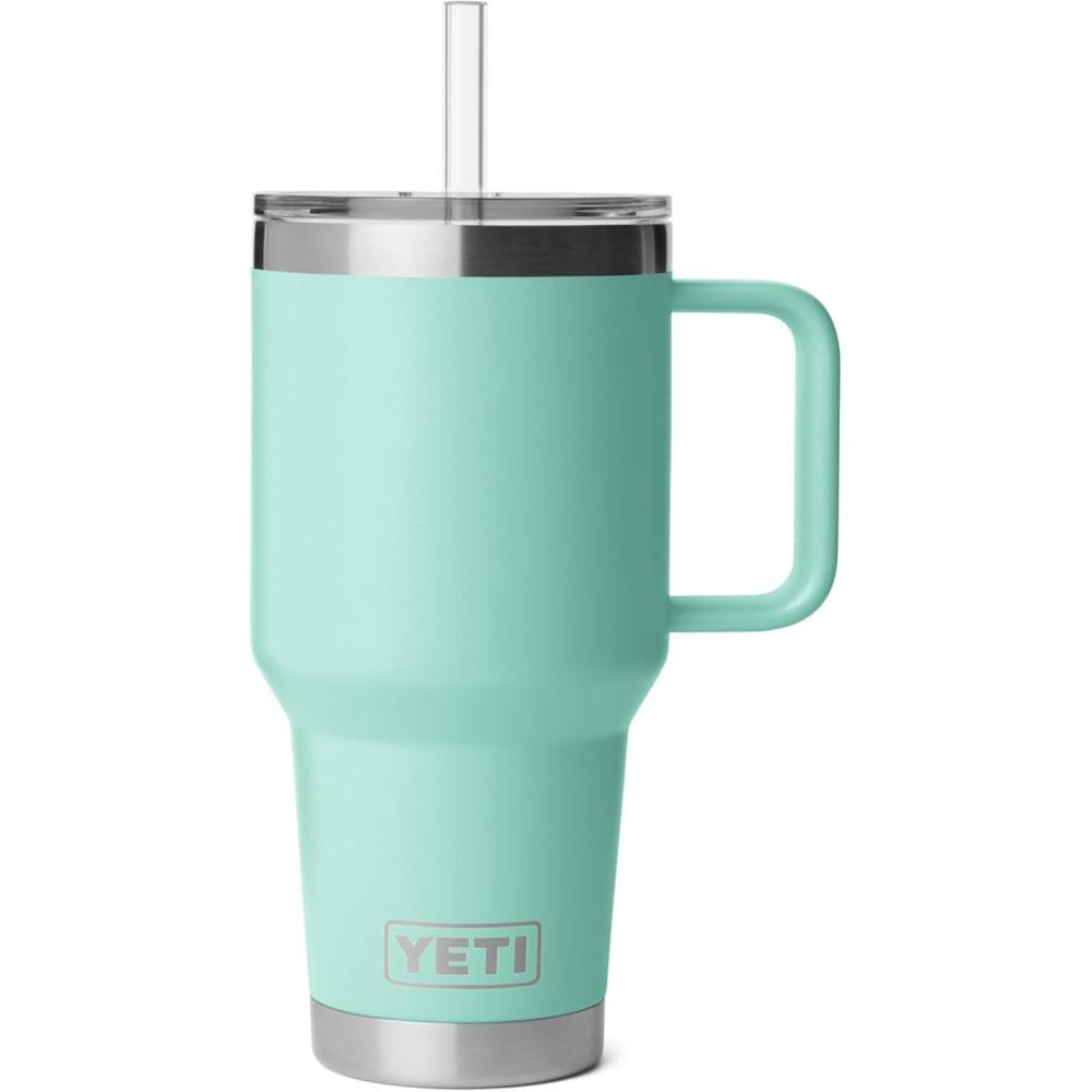 imageYETI Rambler 35 oz Straw Mug 20 DoubleWall Vacuum Insulation for Cold Beverages Dishwasher Safe Cupholder Compatible Reusable Straw Comfortable Grip Handle Travel Mug RidgelineSeafoam